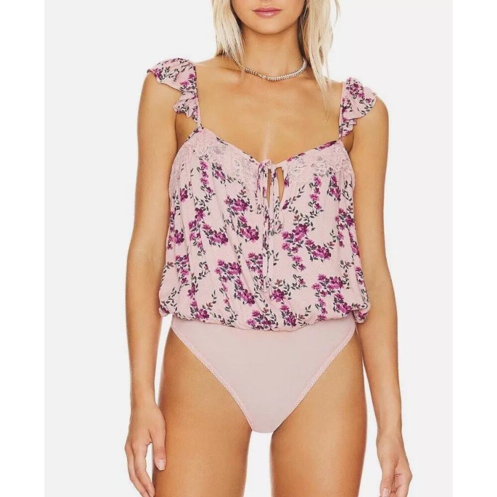 Free People Pink Floral Bodysuit